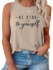 Casual Tank Top Women's Plus Slogan Print Round Neck Tank