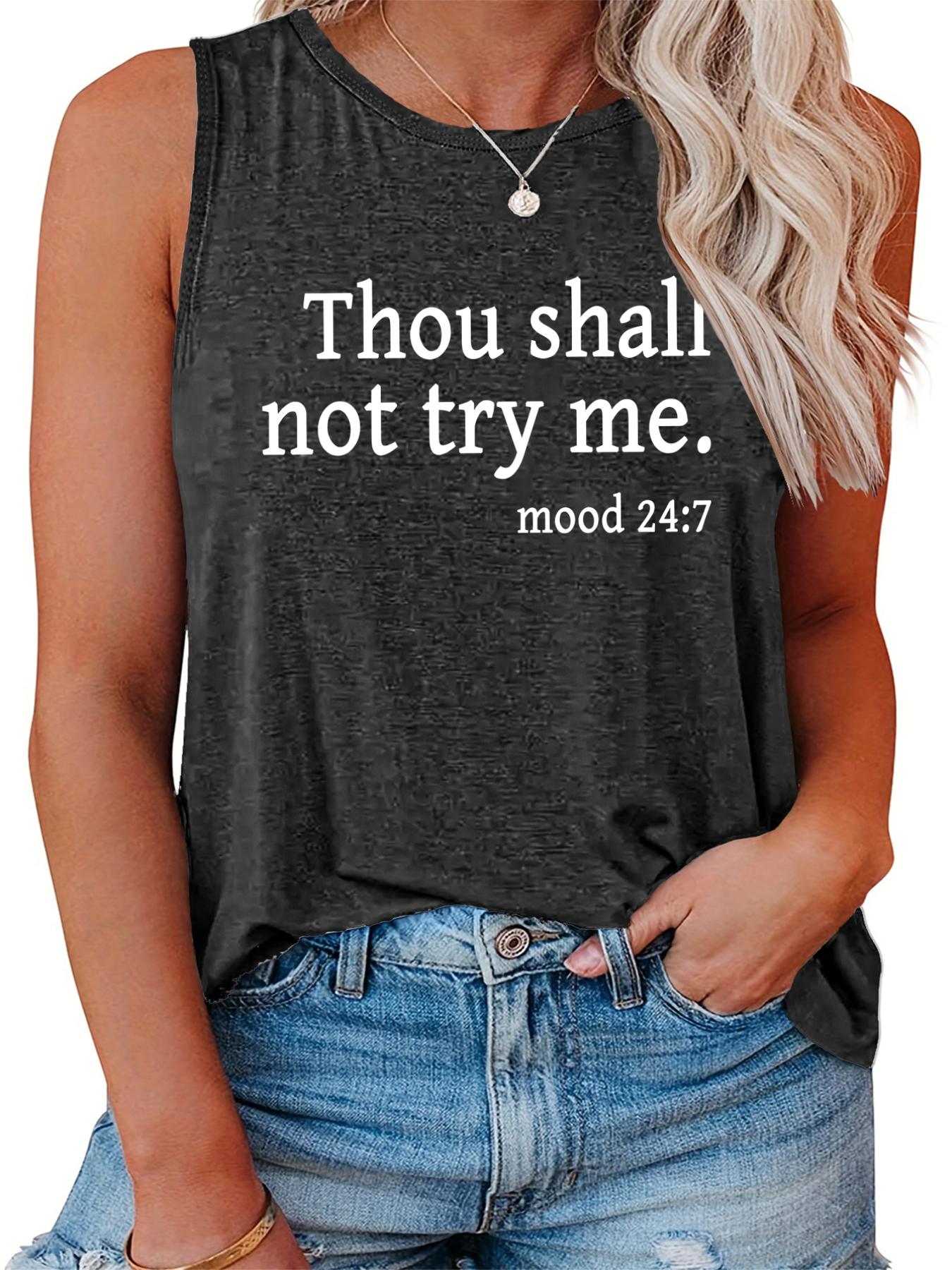 Casual Tank Top Women's Plus Slogan Print Round Neck Tank Top