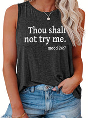 Casual Tank Top Women's Plus Slogan Print Round Neck Tank Top