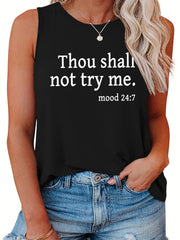Casual Tank Top Women's Plus Slogan Print Round Neck Tank Top