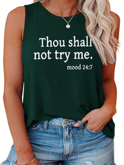 Casual Tank Top Women's Plus Slogan Print Round Neck Tank Top