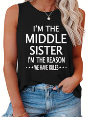 Women's Slogan Print Round Neck Tank Top