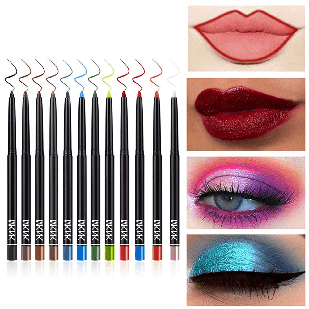 12pcs Set Colorful Eyeliner Pen Luminous Waterproof Lip Liner Pen