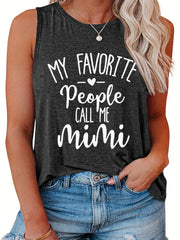 Women's Plus Size Slogan Print Round Neck Tank Top