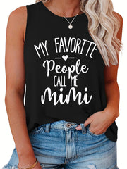 Women's Plus Size Slogan Print Round Neck Tank Top