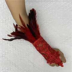 Lace Feather Wrist Cuff Gothic Carnival Arm Sleeve Long Gloves