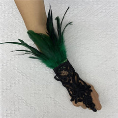 Lace Feather Wrist Cuff Gothic Carnival Arm Sleeve Long Gloves