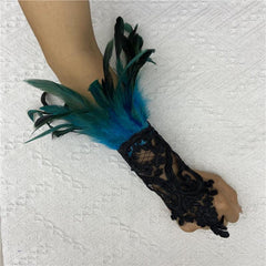 Lace Feather Wrist Cuff Gothic Carnival Arm Sleeve Long Gloves