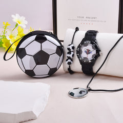 Boys Silicone Football Watch Set Kids Necklace Bracelet Coin Purse
