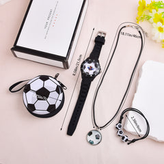 Boys Silicone Football Watch Set Kids Necklace Bracelet Coin Purse