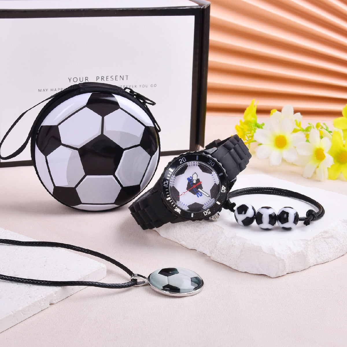 Boys Silicone Football Watch Set Kids Necklace Bracelet Coin Purse