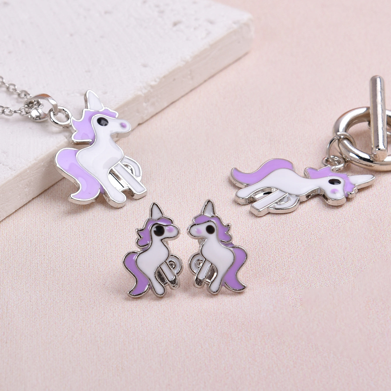 6pcs Unicorn LED Watch Necklace Bracelet Earrings Set