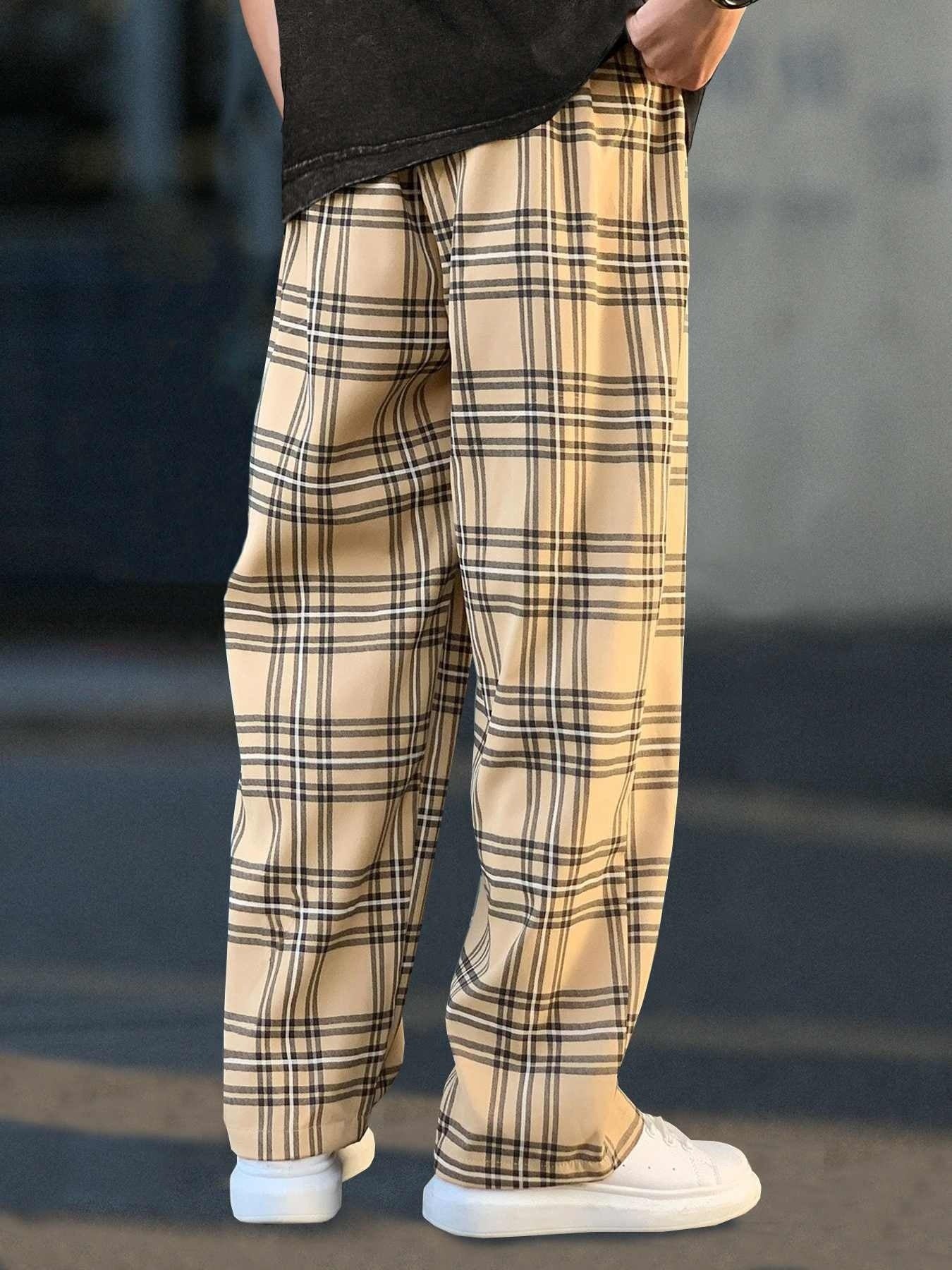 Plaid Pattern Joggers Men's Casual Loose Fit Pants