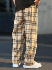 Plaid Pattern Joggers Men's Casual Loose Fit Pants