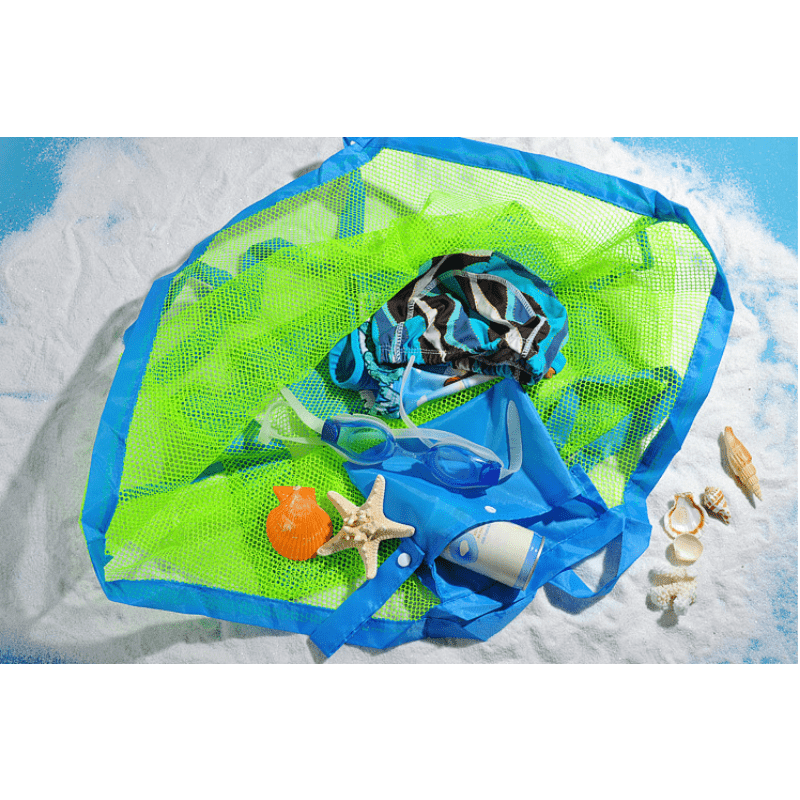 Large Foldable Mesh Beach Bag Plaid Secure Lock Closure for Travel & Summer