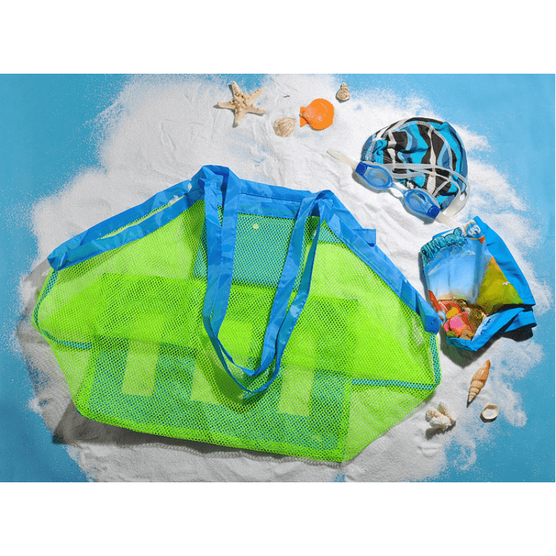 Large Foldable Mesh Beach Bag Plaid Secure Lock Closure for Travel & Summer