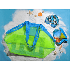 Large Foldable Mesh Beach Bag Plaid Secure Lock Closure for Travel & Summer