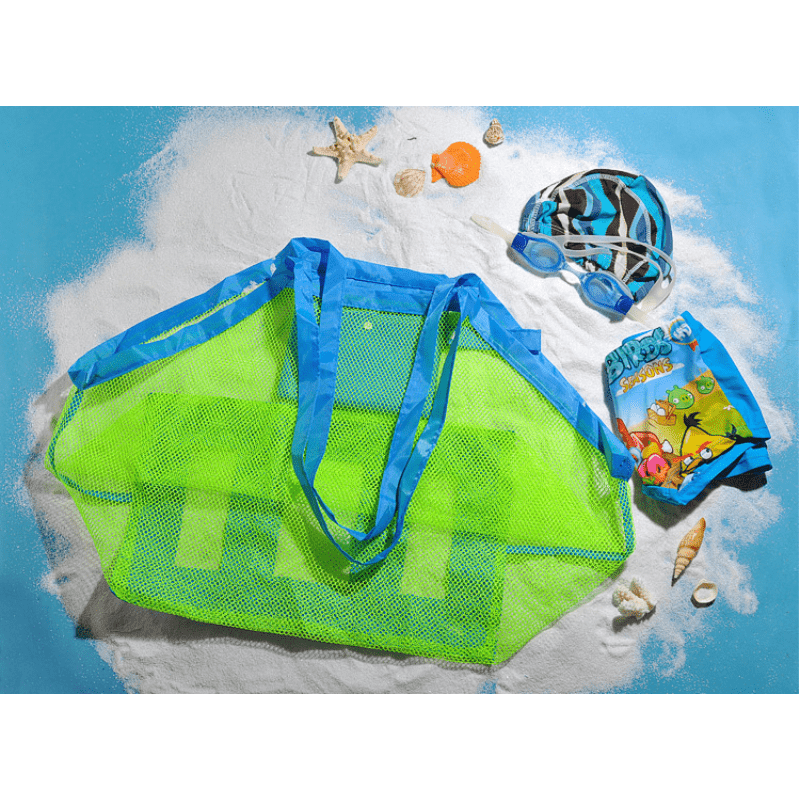 Large Foldable Mesh Beach Bag Plaid Secure Lock Closure for Travel & Summer