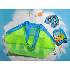 Large Foldable Mesh Beach Bag Plaid Secure Lock Closure for Travel & Summer