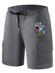Heart Mountain Boxing Shark Pattern Cargo Shorts Men s Casual Pocket