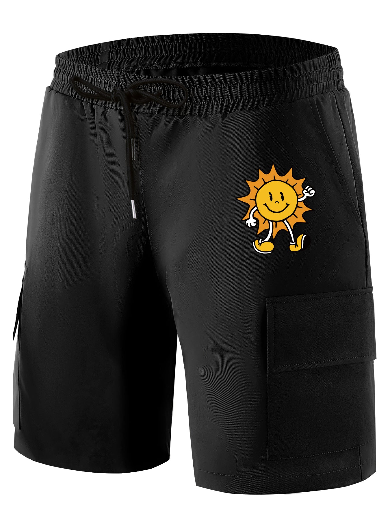 Cartoon Sun & Heart Pattern Drawstring Shorts For Men