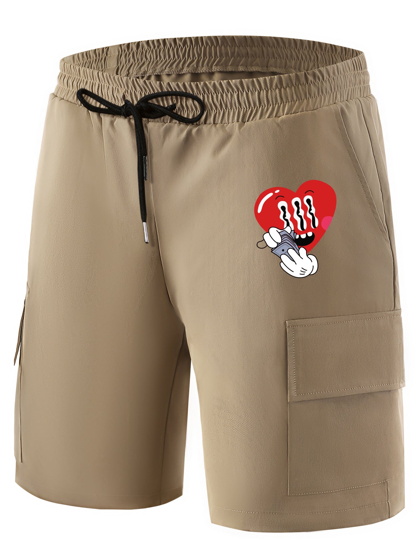 Cartoon Sun & Heart Pattern Drawstring Shorts For Men