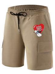 Cartoon Sun & Heart Pattern Drawstring Shorts For Men
