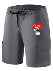 Cartoon Sun & Heart Pattern Drawstring Shorts For Men
