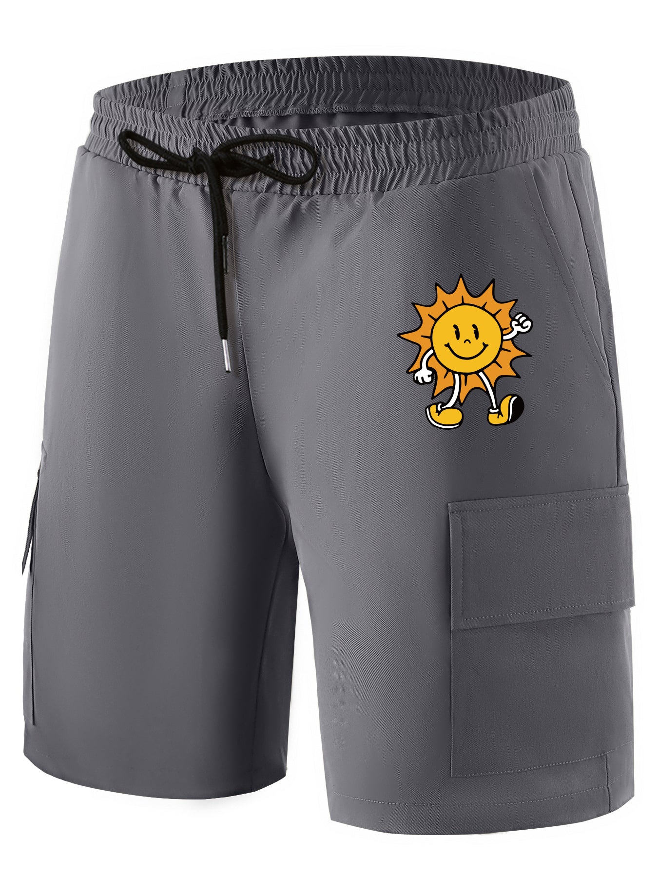 Cartoon Sun & Heart Pattern Drawstring Shorts For Men