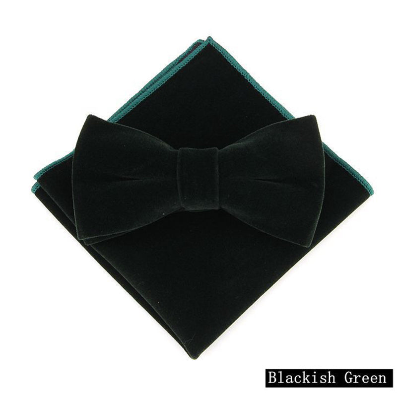Men's Velvet Bowtie Handkerchief Set Business Wedding Party Tuxedos
