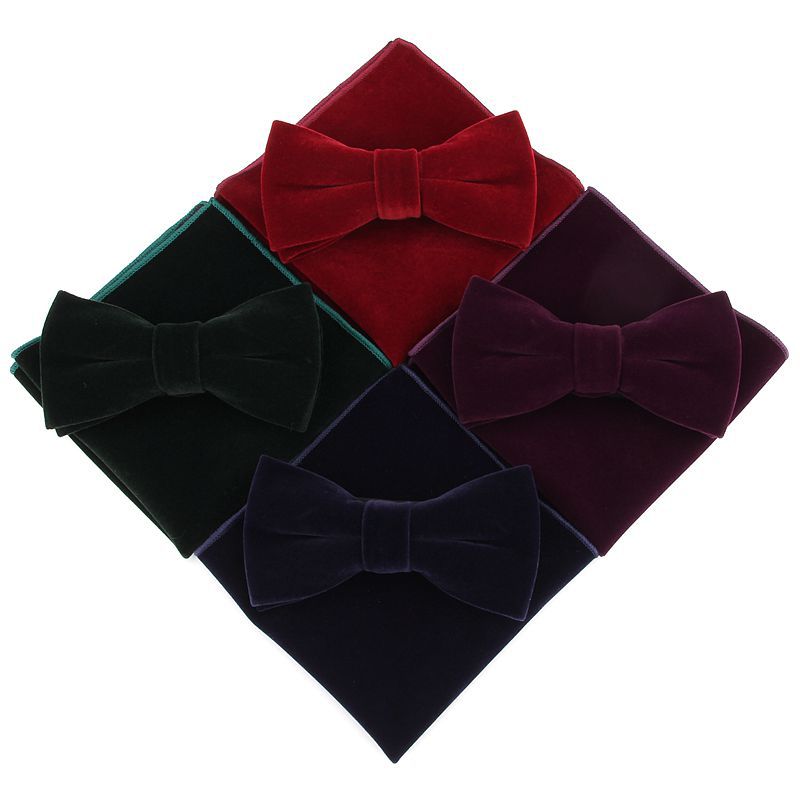 Men's Velvet Bowtie Handkerchief Set Business Wedding Party Tuxedos