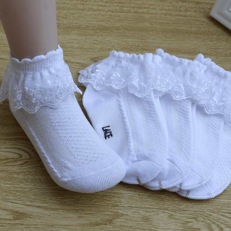 3pcs Girls Lace Ruffle Princess Knit Cotton Ankle Socks