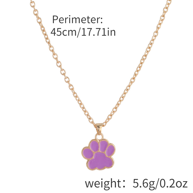 Colorful Cartoon Paw Pendant Necklace For Girls