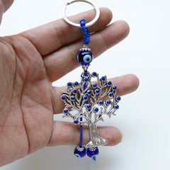 Evil Eye Tree Of Life Keychain with Rhinestones Good Luck Key Ring