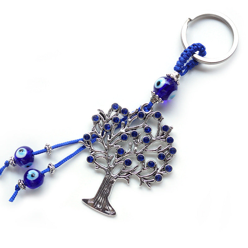 Evil Eye Tree Of Life Keychain with Rhinestones Good Luck Key Ring