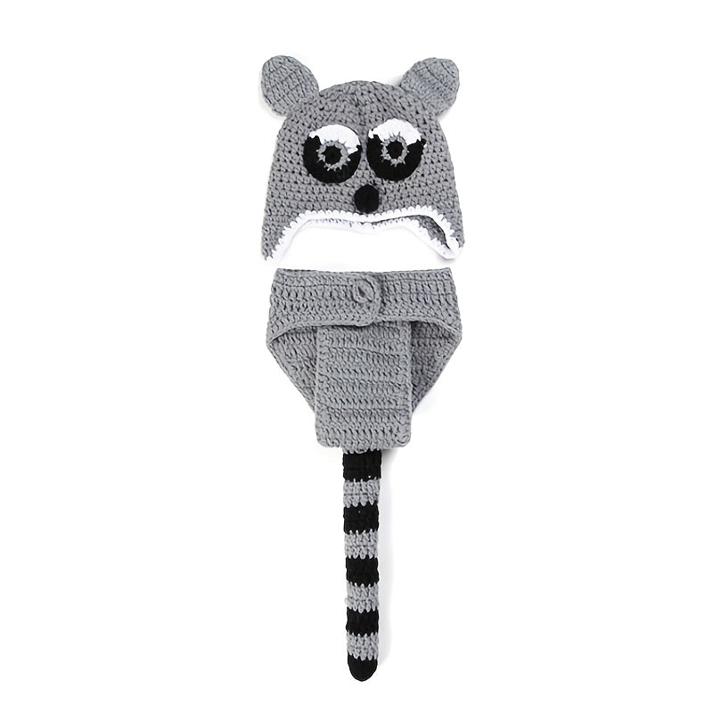 2pcs Set Raccoon Crochet Newborn Baby Hat Photography Props