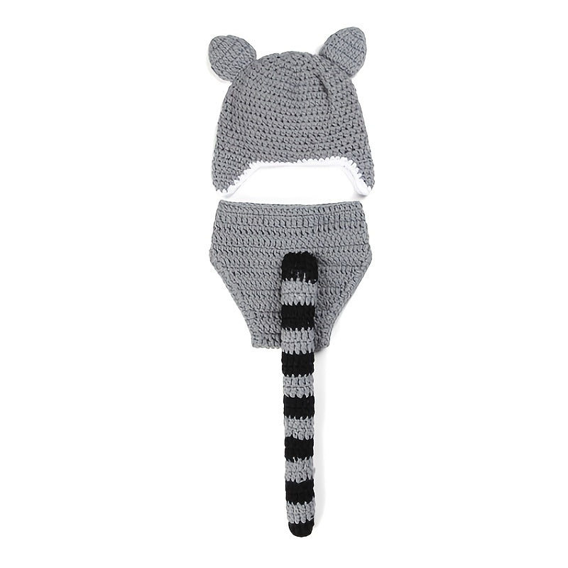 2pcs Set Raccoon Crochet Newborn Baby Hat Photography Props