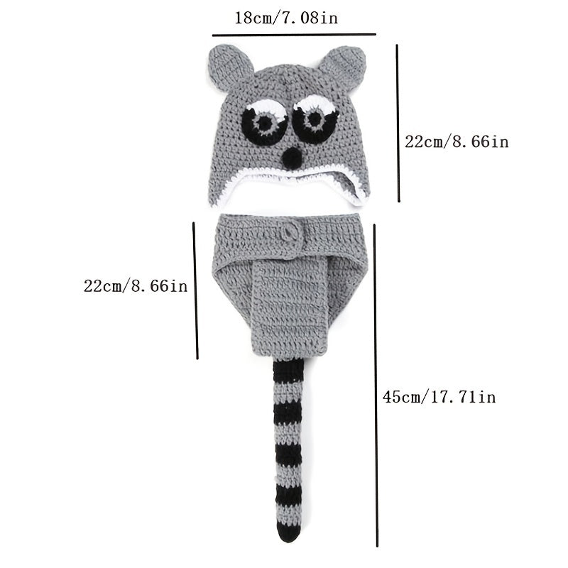 2pcs Set Raccoon Crochet Newborn Baby Hat Photography Props