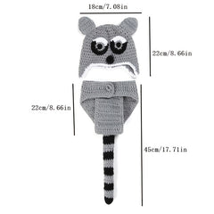 2pcs Set Raccoon Crochet Newborn Baby Hat Photography Props