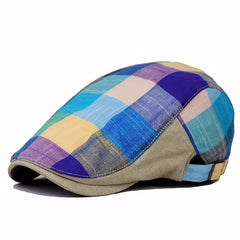 Casual Cotton Linen Grid Visor Flat Cap Golf Sunhat