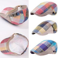 Casual Cotton Linen Grid Visor Flat Cap Golf Sunhat
