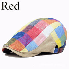 Casual Cotton Linen Grid Visor Flat Cap Golf Sunhat