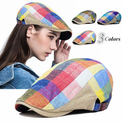 Casual Cotton Linen Grid Visor Flat Cap Golf Sunhat