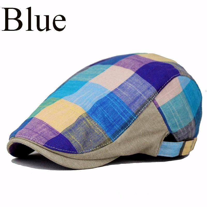 Casual Cotton Linen Grid Visor Flat Cap Golf Sunhat