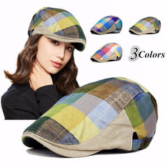 Casual Cotton Linen Grid Visor Flat Cap Golf Sunhat