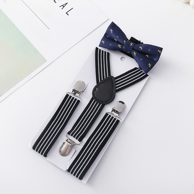 Kids Suspenders & Bow Tie Set - Y Back, Adjustable, Strong Clips