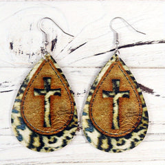 Vintage Cross Earrings Double Sided Leather