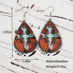 Vintage Cross Earrings Double Sided Leather