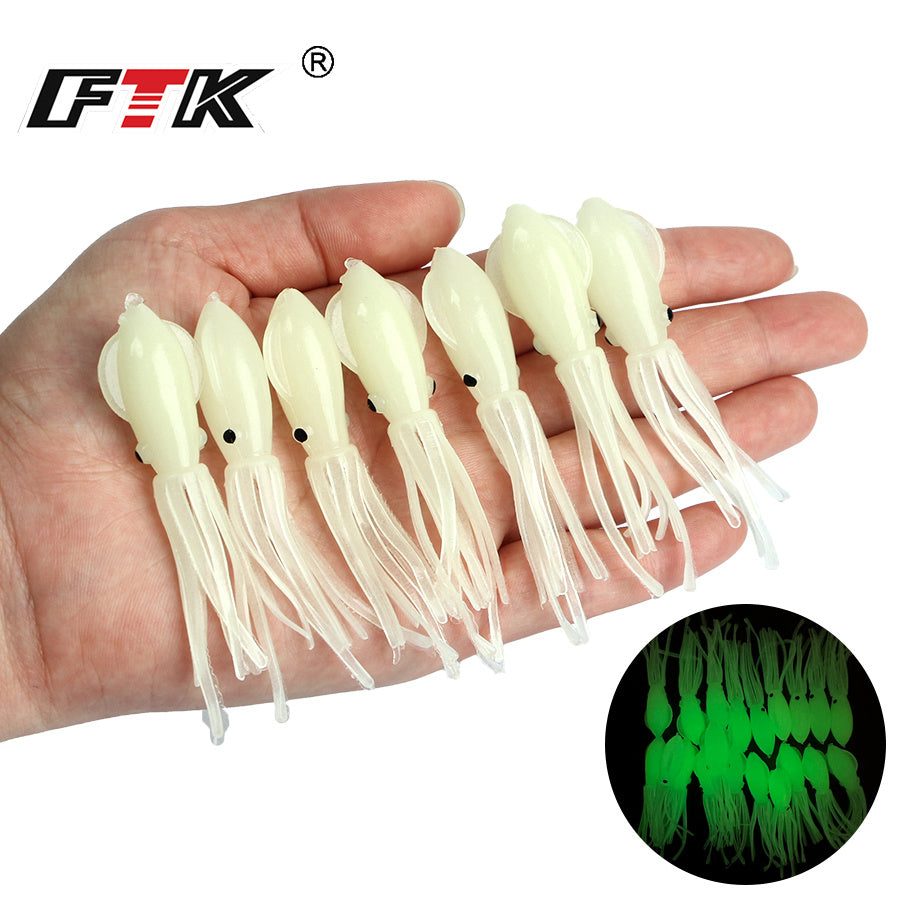 5pcs Luminous Squid Lures 3.14in Soft Bait Saltwater Fishing Glow in Dark