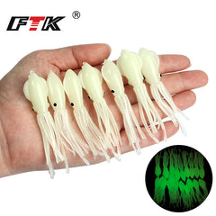 5pcs Luminous Squid Lures 3.14in Soft Bait Saltwater Fishing Glow in Dark